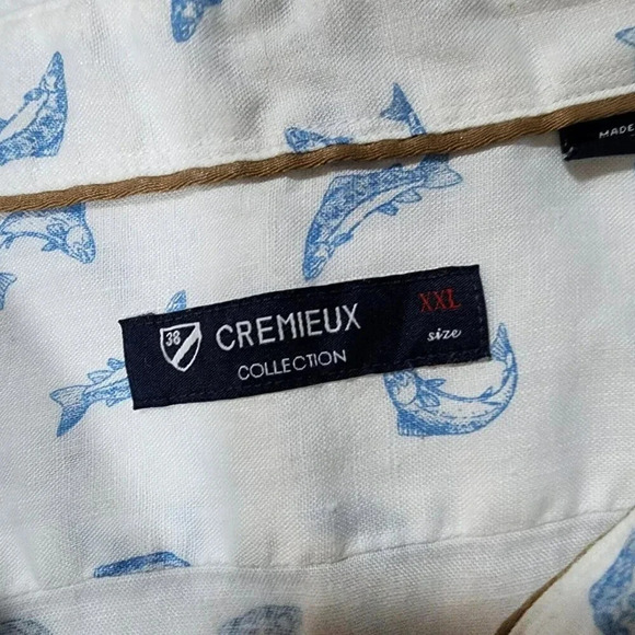Cremieux Collection Shirt Men Button Down White Fish Print Short Sleeve  Casual - Picture 5 of 14
